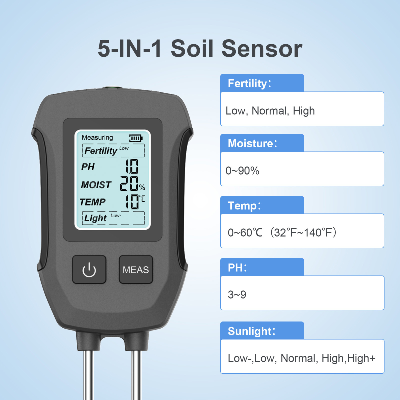 Detector de solo 5 em 1 com te - Soil Ph Meter avaliação e preço